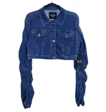 American Bazi Cropped Denim Jacket Size 1X NWT Scrunched Sleeve Jean Jacket