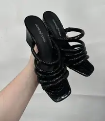 Donald J. Pliner Sandal Heels Women 7.5 Black Reptile‎ Snake Print Block Chunky
