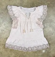 Gap Women’s Flutter Sleeve Crochet Lace Smock‎ Top Blouse Size Small Pink