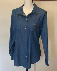 Judy Blue USA BSU Boise State University sheer lace back Button Down Shirt