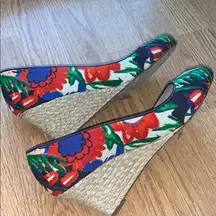 L.K. Bennett Zelita Floral Print Peeptoe Wedges 10