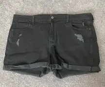 Mid-rise Black Wash Ripped Shorts 