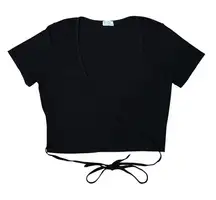 Black John Galt One Size Wrap Tie Crop Top