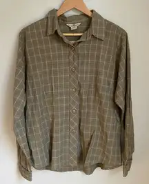 Woolrich Katee Green‎ Plaid Button Up Flannel Shirt Large Heritage Woods Cabin