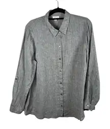 J Jill Linen‎ Shirt Women’s Size Large Light Gray Long Sleeve Pearltone Button
