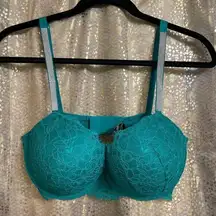 Victoria's Secret  Very Sexy Clover Green Lace Shine Strap Plunge Push Up Bra 34D