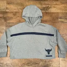 Under Armour Project Rock The G.O.A.T. Loose Cropped Gray Hoodie with Bull Logo