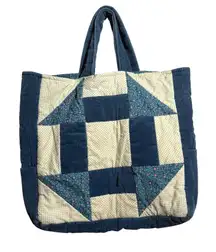 Quilted Patchwork Tote Bag Blue Floral Corduroy Shoulder Bag Cottage Boho