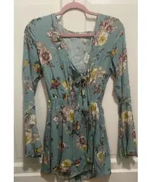Altrd State Dress Romper Size‎ Small Cinched Front Midi Green Floral Shortall