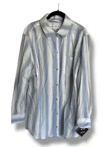 Ava & Viv Womens Blouse Shirt Size‎ 2X Blue White Striped Long Sleeve NEW