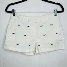 Vineyard Vines Womens Sz 2 (28 x 3.5) Shorts White Blue Embroidered Whales