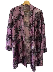Apt. 9 Purple Robe Small Floral Satin shiny Romantic sexy glam honeymoon boudoir