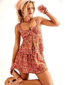 Free People Ellia Printed Set Spring Blossom Combo size M