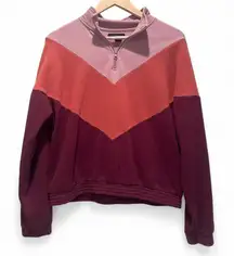 PacSun LA Hearts Pink Orange Chevron Cropped Quarter Zip Sweatshirt Sz Small