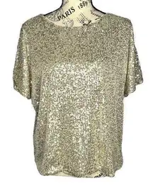 H&M SMALL Sparkly Straight Cut Sequined Mesh Short Sleeve Top Blouse Tee