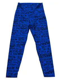 Aerie Real High Waisted Leggings Blue Graffiti Print "Chill Play Move" Size M