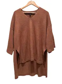 Eileen Fisher Terracotta High Low Knit Top Short Sleeve Wool Yak Alpaca Size S/M