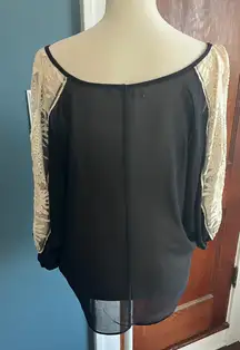 Chiffon Top - Black With Cream Crocheted Lace Sleeves