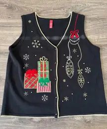 Womens Black Ugly Christmas Sweater Vest Holiday Gifts Ornaments Size 2XL