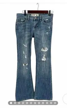 PINK Victoria's Secret Blue Flare Wide Leg Jeans Distressed