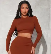 NWT Womens  Sxy Ribbed Cropped Solid Tee Top in Rust - Sz 1X