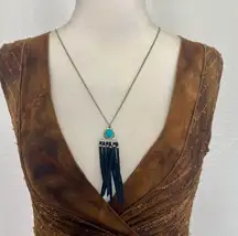 Over Long Boho Turquoise Fringe Necklace