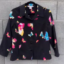 NWOT TanJay Black Butterfly Button Down SHACKET Shirt S