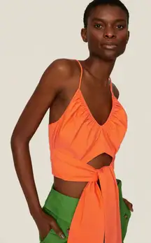 Tanya Taylor Cecil‎ Crop Top Orange Tie Front Tank Size 8
