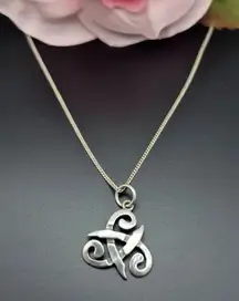 Sterling Silver 925 Celtic Knot Pendant Necklace 18" Curb Chain Minimalist