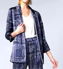 Simply Vera Wang Women's Navy Silky Satin Paisley Bandanna Handkerchief Blazer M