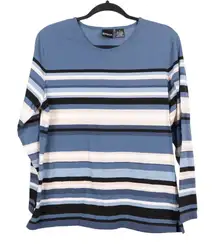 Erika Shirt Womens S NWOT Blue White Striped Long Sleeve Top Cotton Blend Basic