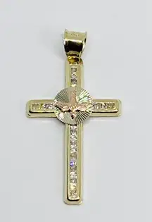 Real 10k Solid gold cross pendant Holy Spirit dove   Crucifix charm yellow and rose Gold   White Cubic Zirconia  Rose Gold Descending Dove 1”   Small box included  Checkout my other jewelry   New  Dije de crucifico con el Espíritu Santo  10k de Oro