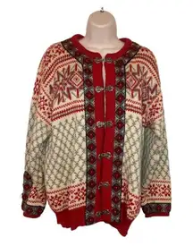 Classic Dale of Norway Fair Isle Nordic Red and White Wool Cardigan-Medium