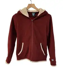 KUHL womens "Apres Hoodie" sz S full‎ zip Alfpaca fleece shearling jacket Red
