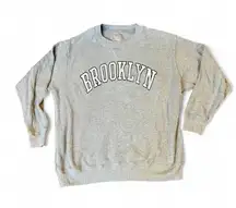 Aerie Gray grey waffle knit Crewneck Sweatshirt with Brooklyn Design Sz M