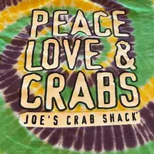 Joe's Crab Shack Peace Love & Crabs tie dye t-shirt short sleeve no sizetag neon