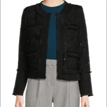 Saks Fifth Avenue Tweed Collarless Sparkly Blazer black size medium