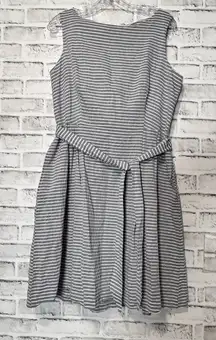 Anne‎ Klein Gray and White Striped Dress tie pockets zip up in back knee length