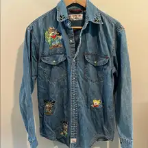 Levi Strauss Vintage Denim Pearl Snap Button Down Shirt w/Fall Embrodiery Design