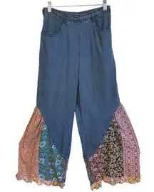 Boho Bohemian Flared Patchwork Hippie Cotton Jeans Small