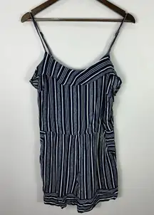 Ann Taylor LOFT Romper Womens 10 Navy Blue Stripe Preppy Coastal Resort Natuical