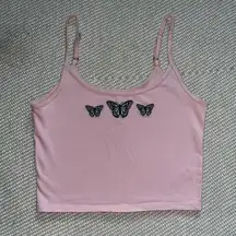 Light Pink Butterfly Embroidered Tank Cami Top Sz Sm