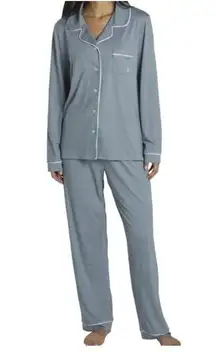 Born Notch Collar Gray Blue Pajama Set Sz 2XL White Piping Detail Comfy Soft