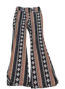 No Boundaries Womens Pants M 7/9 Black‎ Orange Geometric Print Flare Bell Bottom