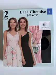 Flora Nikrooz Women's V-Neck Lightweight Soft Lace Trim Chemise Pink & Black New