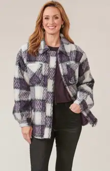 Democracy Long Blouson Sleeve Zip Front Collared Patch Pocket Plaid Jacket XS