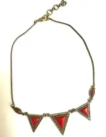 Lucky Brand Red/Gold triangle Collar Necklace