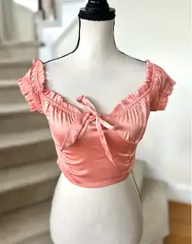 Nasty Gal Pink Satin Cropped Bustier Milkmaid Puff Sleeve Coquette Top