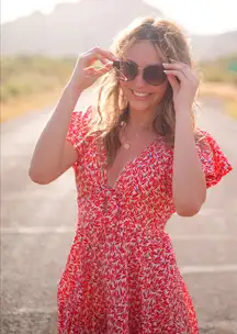 Red Printed Romper