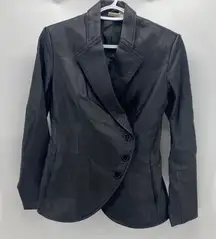 Newport News leather jacket blazer peplum pockets dark academia rocker size 4